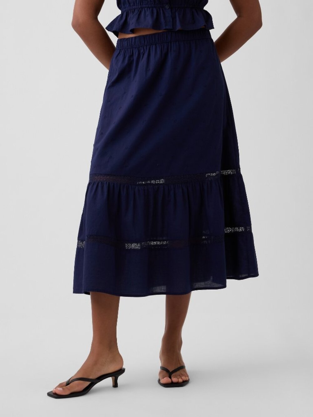Gap Women's XL Navy Relaxed Tiered Lace Insert Maxi Skirt 50% off Retail